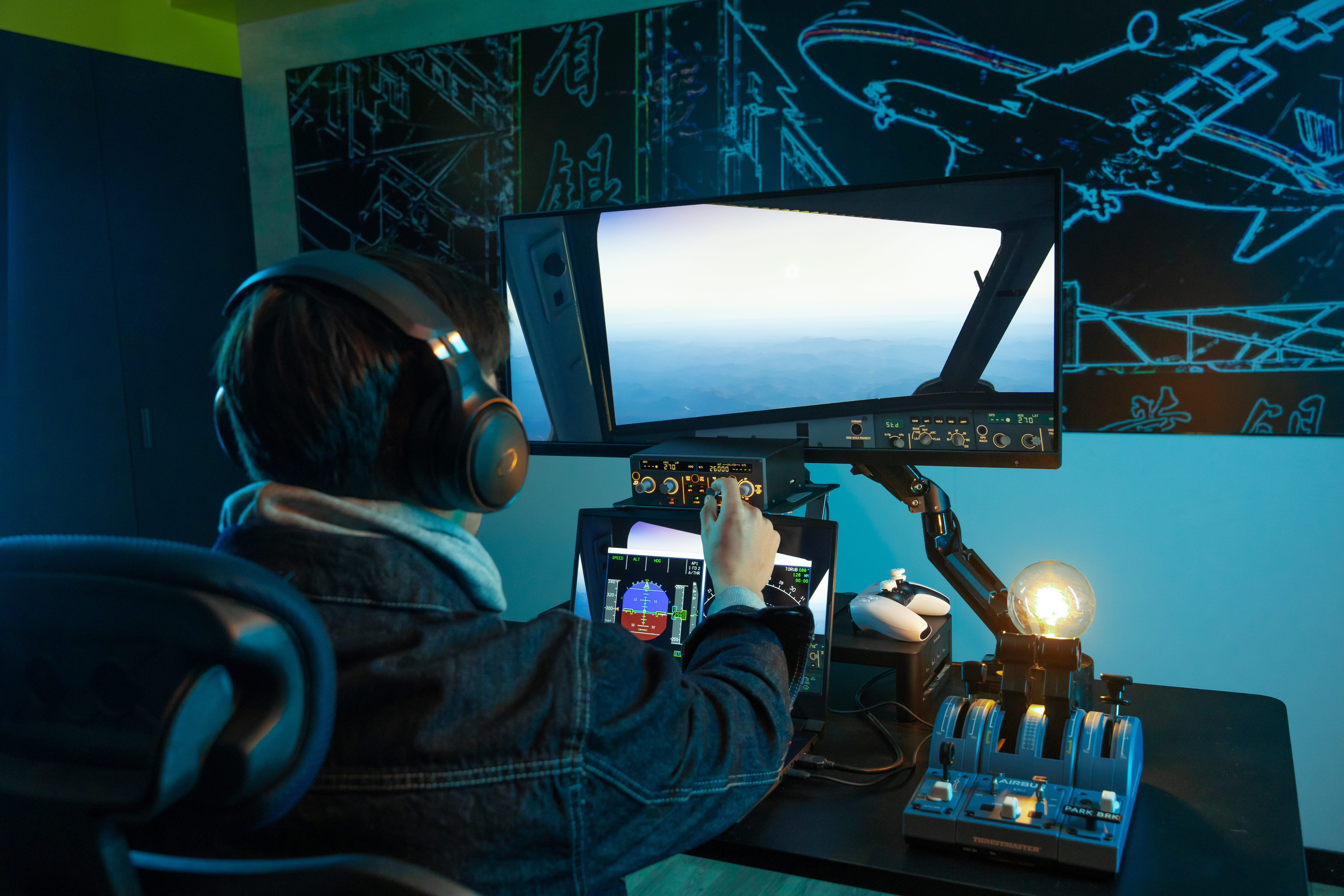 miniFCU shown as part of a wider flight simulator home cockpit setup.